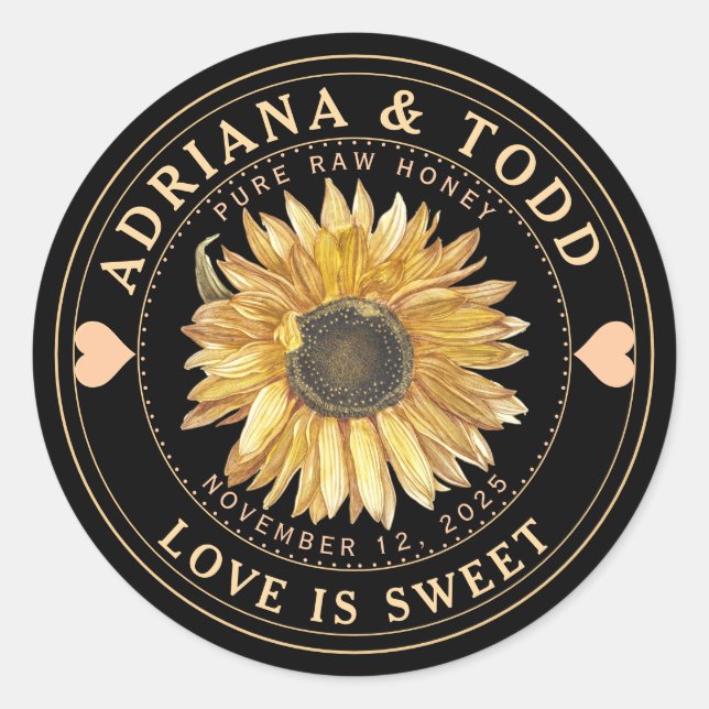 Gastgeschenk Hochzeit Sonnenblume mit dem Gütesieg Runder Aufkleber (Vorderseite)