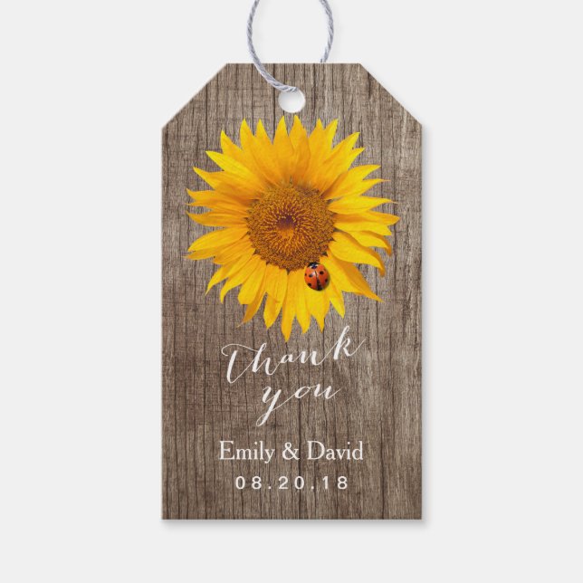 Gastgeschenk Hochzeit | Sonnenblumen und Ladybug-S Geschenkanhänger (Vorderseite)