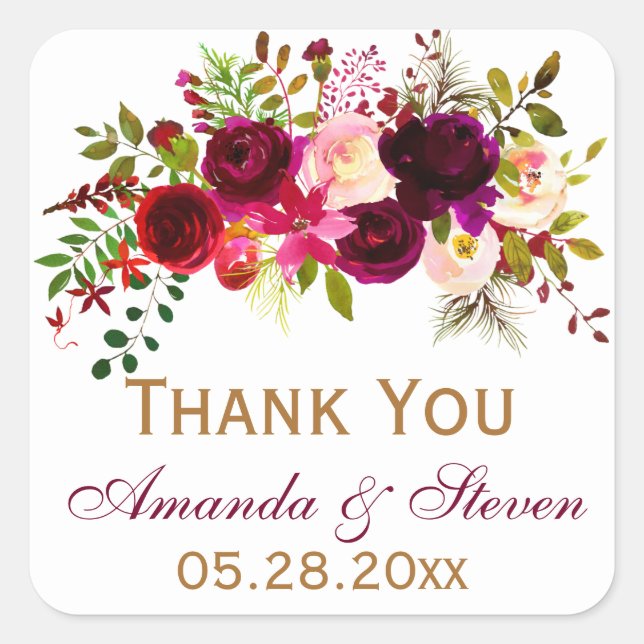 Gastgeschenk Hochzeit Sticker - Burgund Florals, F (Vorderseite)