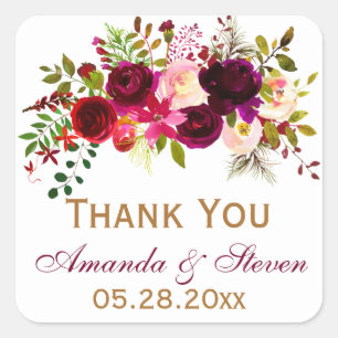 Gastgeschenk Hochzeit Sticker - Burgund Florals, F