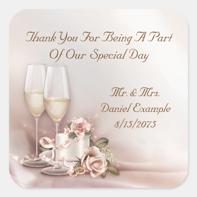 Gastgeschenk Hochzeit Stickers Champagnerkuchen (Vorderseite)