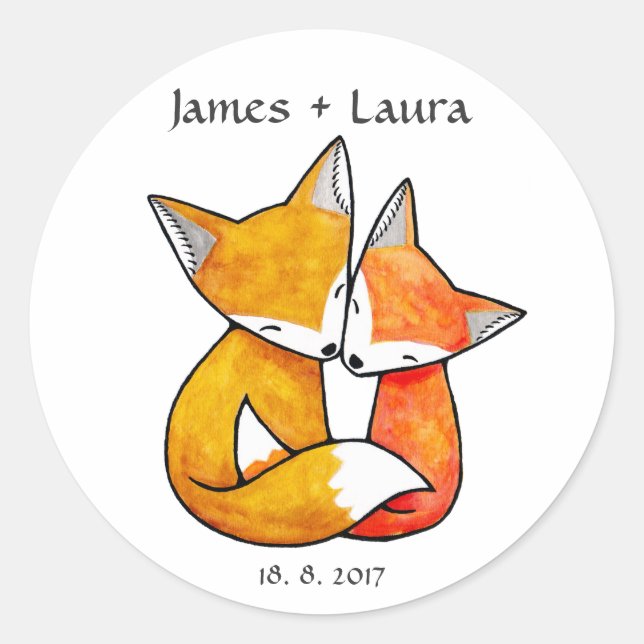 Gastgeschenk Hochzeit Stickers Fox Couple Wedding  (Vorderseite)