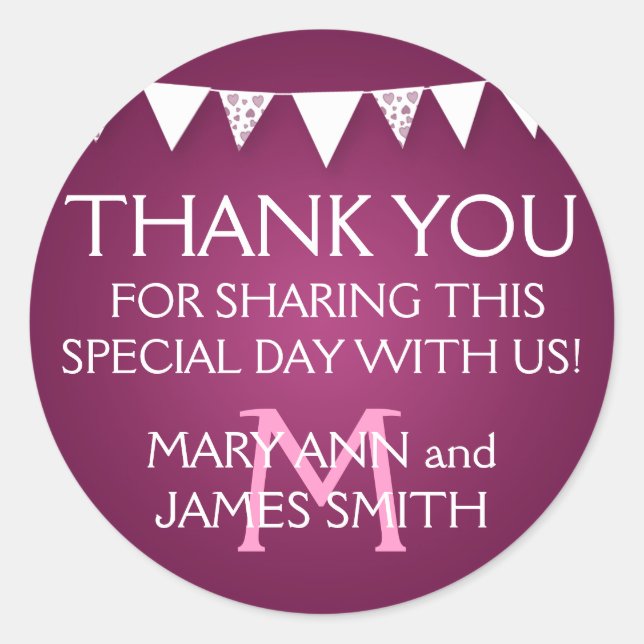 Gastgeschenk Hochzeit Tag Liebe Bejagung Monogramm Runder Aufkleber (Vorderseite)