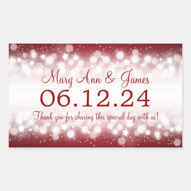 Gastgeschenk Hochzeit Tag Magic Sparkle Red Rechteckiger Aufkleber (Vorderseite)