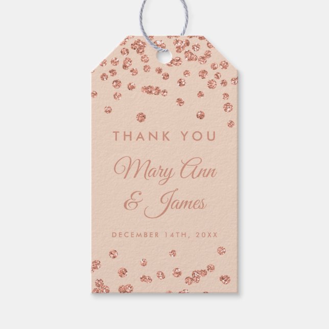 Gastgeschenk Hochzeit Tag Rose Gold Glitzer Confet Geschenkanhänger (Vorderseite)