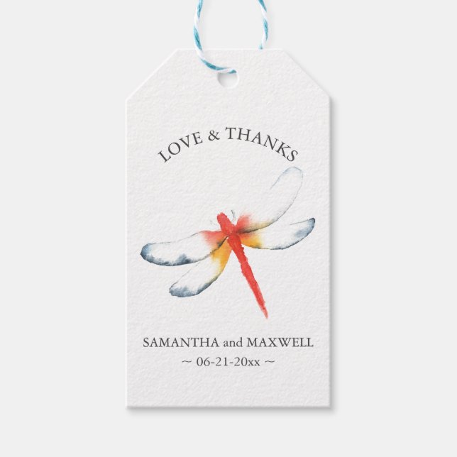 Gastgeschenk Hochzeit Tag Rote Dragonfly Geschenkanhänger (Vorderseite)