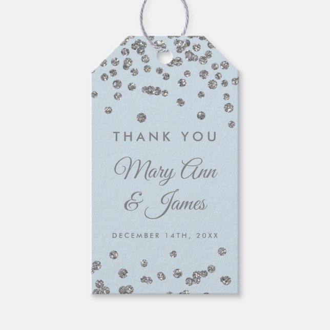 Gastgeschenk Hochzeit Tag Silver Glitzer Confetti  Geschenkanhänger (Vorderseite)