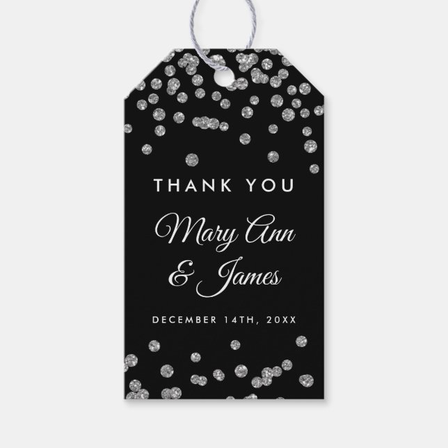 Gastgeschenk Hochzeit Tag Silver Glitzer Confetti  Geschenkanhänger (Vorderseite)