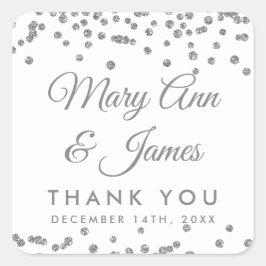 Gastgeschenk Hochzeit Tag Silver Glitzer Confetti  Quadratischer Aufkleber