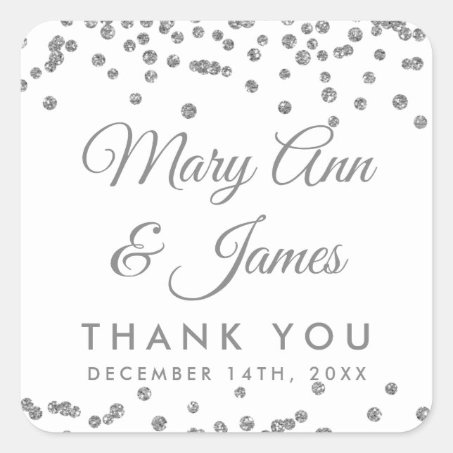 Gastgeschenk Hochzeit Tag Silver Glitzer Confetti  Quadratischer Aufkleber (Vorderseite)