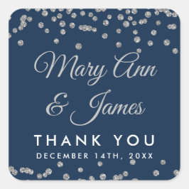 Gastgeschenk Hochzeit Tag Silver Glitzer Confetti Quadratischer Aufkleber