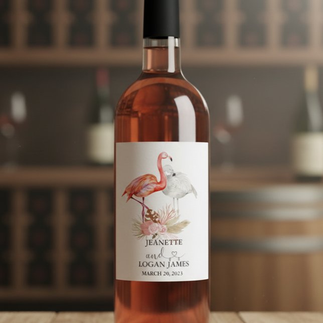 Gastgeschenk Hochzeit Tropical Flamingo Boho Wasse Weinetikett (Von Creator hochgeladen)