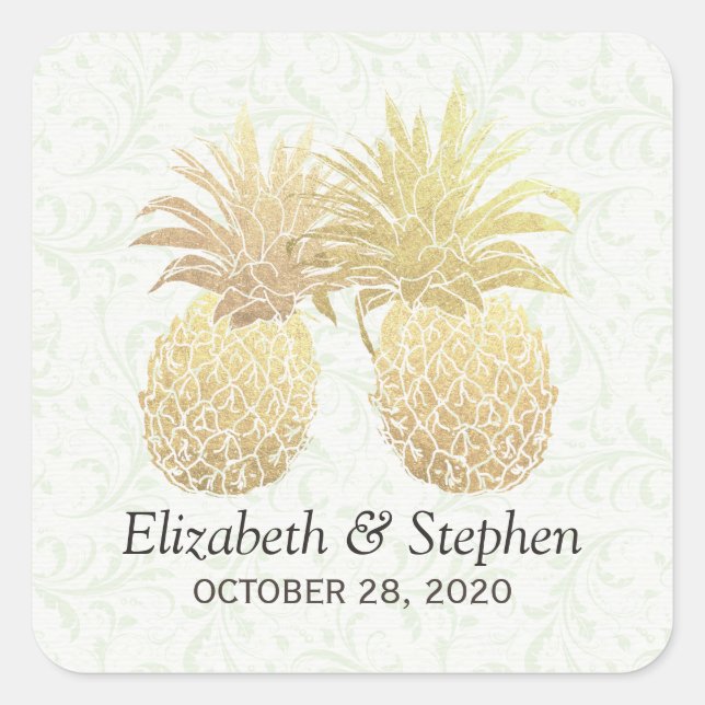 Gastgeschenk Hochzeit Vintages Ananas Quadratischer Aufkleber (Vorderseite)