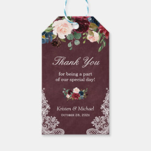Gastgeschenk Hochzeit von Burgundy Red Floral Lace Geschenkanhänger