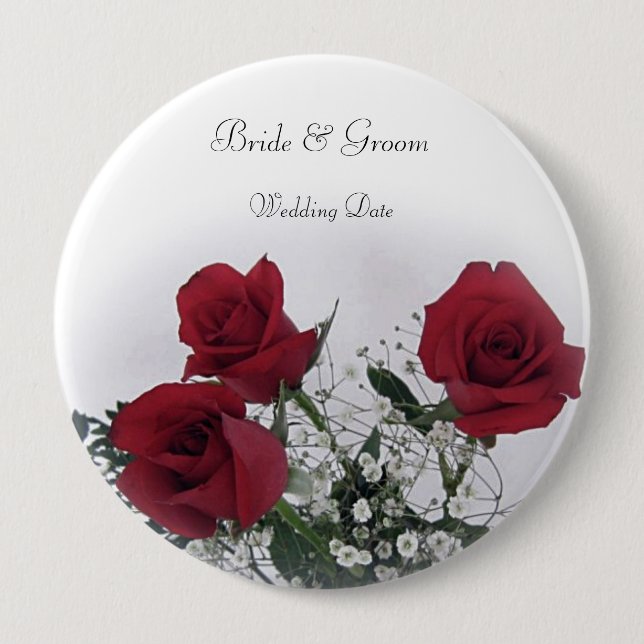 Gastgeschenk Hochzeit von rote Rosen Button (Vorderseite)