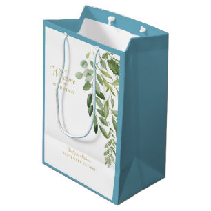 Gastgeschenk Hochzeit Willkommensnamen Foliage Blu Mittlere Geschenktüte