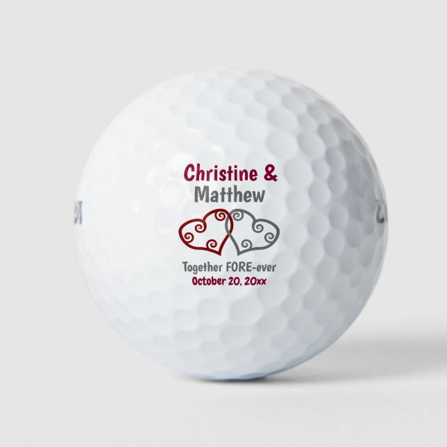 Gastgeschenk Hochzeit Zwei Herzen verbunden mitein Golfball (Vorderseite)