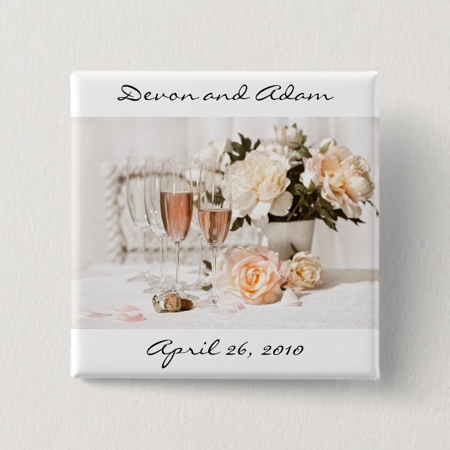 Gastgeschenk Hochzeits-Knopf Champagne und Blumen Button (Vorderseite)