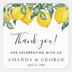 Gastgeschenk Hochzeitsaufkleberzitronen und -grün Quadratischer Aufkleber