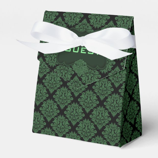 Gastgeschenk mit grünem Damaskotel Geschenkschachtel (Vorderseite)