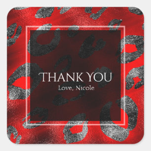 Gastgeschenk mit rotem und silberem Leopard Quadratischer Aufkleber