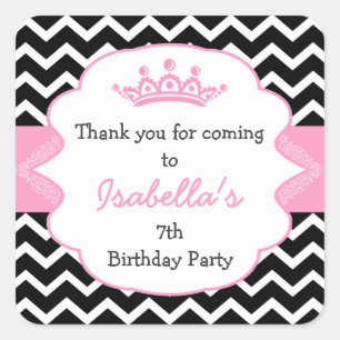 Gastgeschenkaufkleber Prinzessin Crown Birthday Quadratischer Aufkleber