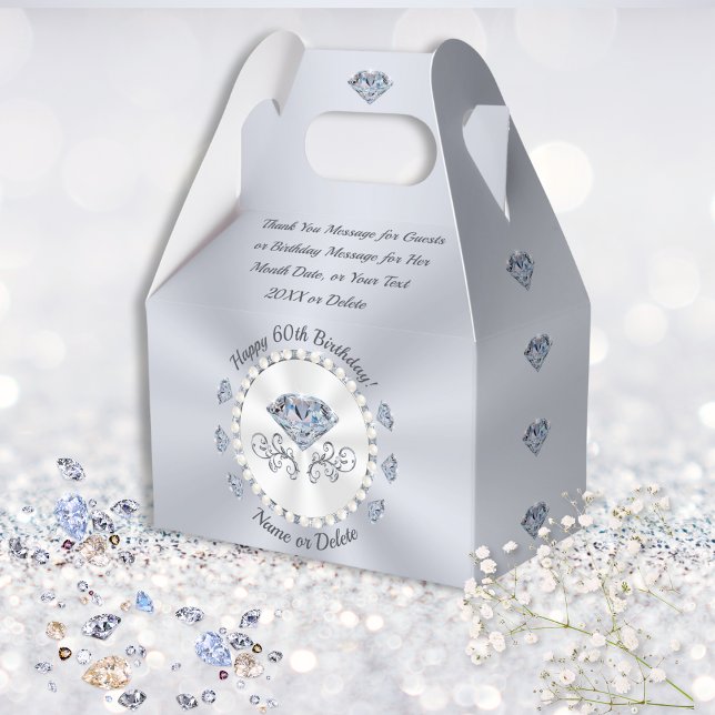 Gastgeschenke für 60. Geburtstagsideen, Personalis Geschenkschachtel (60th wedding anniversary favors, boxes. Diamond anniversary party supplies. Diamonds and Pearls!)
