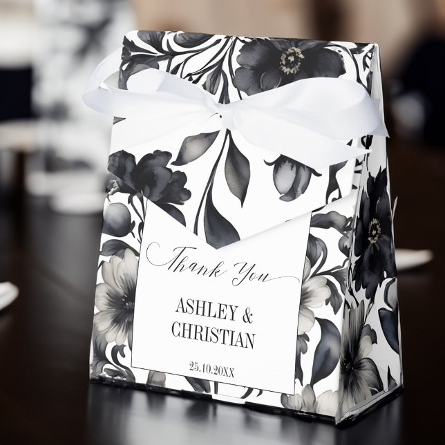 Gastgeschenke Hochzeiten schwarz-weiß Geschenkschachtel (Wedding favors black and white elegant floral favor box wedding favors personalized box floral)