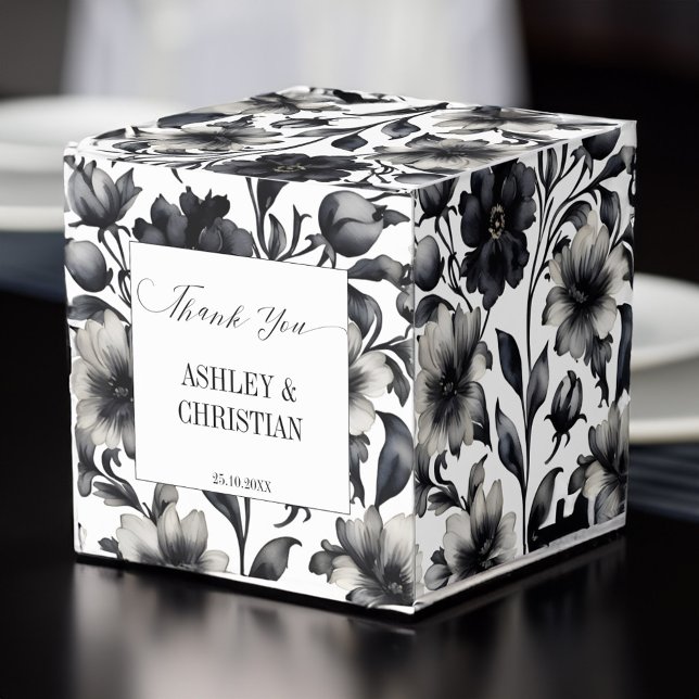 Gastgeschenke Hochzeiten Schwarz-Weiß-Süßigkeiten Geschenkschachtel (Wedding favors black and white candy favor box personalized wedding favor box elegant simple floral)