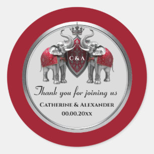 Gastgeschenke Hochzeiten Silber Elefanten Königskr Runder Aufkleber