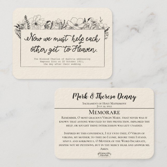Gastgeschenke Hochzeiten St. Charles Memorare Holy Visitenkarte (Vorne/Hinten)