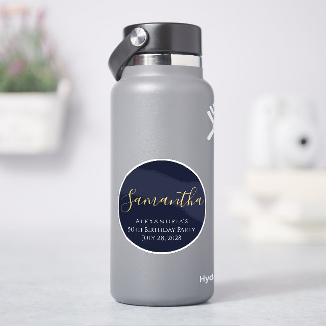 Gastname 50. Geburtstag Navy Gold Aufkleber (HydroFlask)