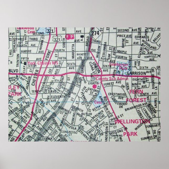 Gastonia, NC Vintag Map Poster (Vorne)