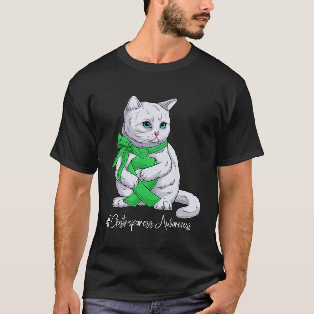 Gastroparesis Awareness Month Green Ribbon Cat T-Shirt (Vorderseite)