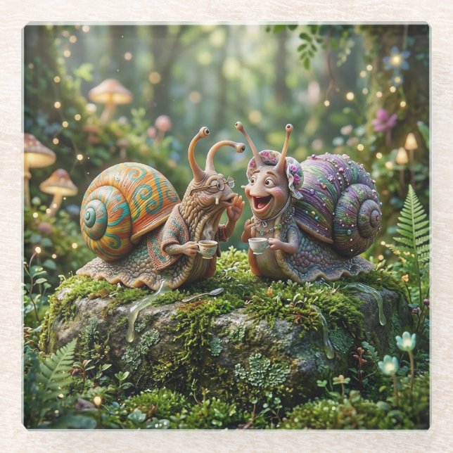 Gastropoden-Klatsch Glasuntersetzer (Vorderseite)