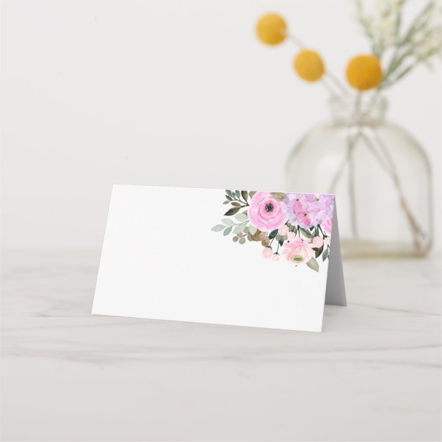 Gasttisch Lilac und Pink Floral Bouquet Platzkarte (Vorderseite)