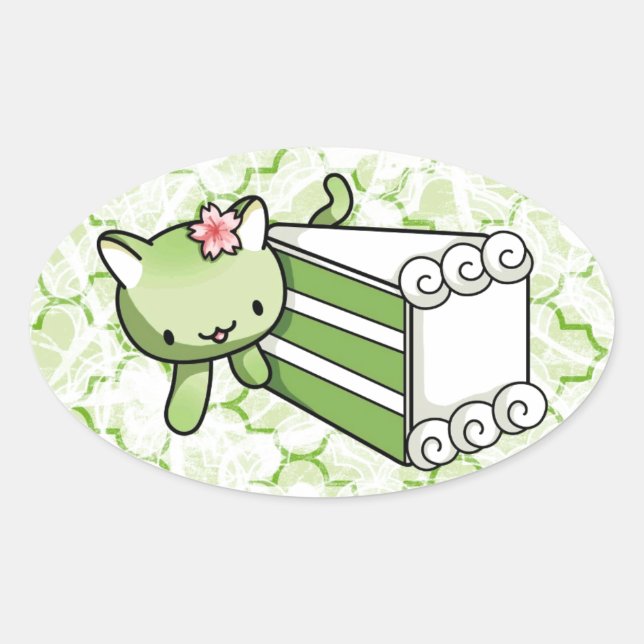 Gateau Matcha Kitty Ovaler Aufkleber (Vorderseite)
