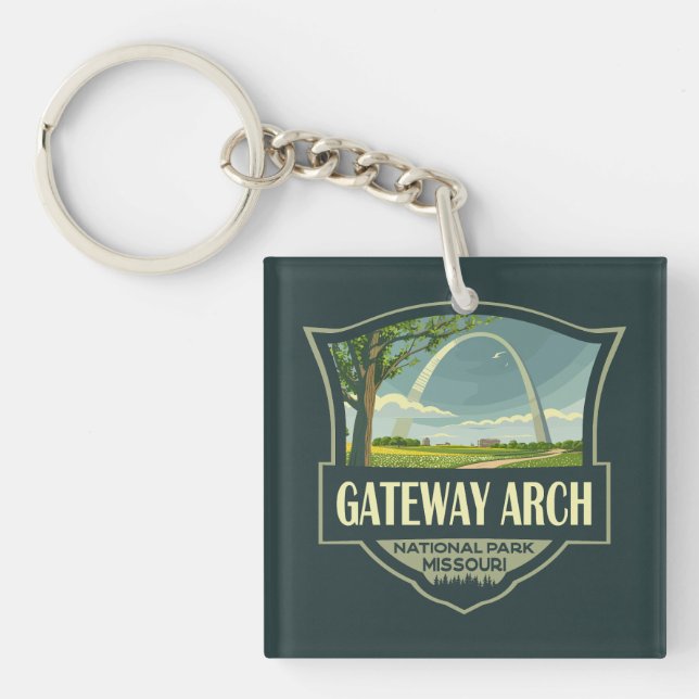 Gateway Arch Nationalpark Illustration Retro Art Schlüsselanhänger (Vorderseite)