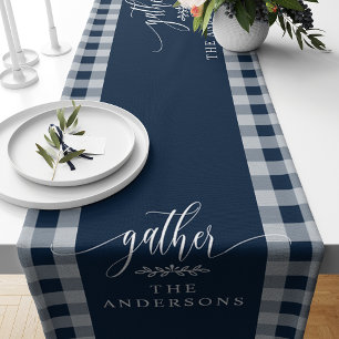 Gather Navy Blue Buffalo Karo Fall Erntedank Kurzer Tischläufer