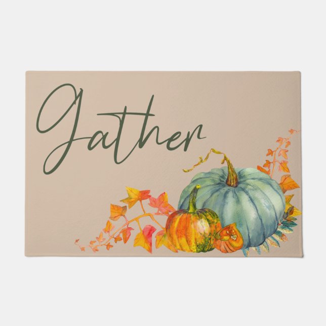 Gather Watercolor Pumpkins Floral Fall Fußmatte (Vorderseite)