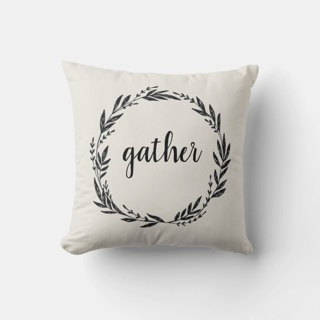 Gather Welcome Wreath Gray Throw Kissen (Vorderseite)