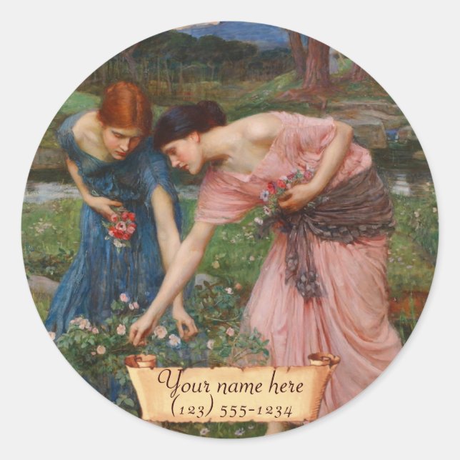 "Gather Ye Rosenknospe" Pre-Raphaelite-Buchzeichen Runder Aufkleber (Vorderseite)