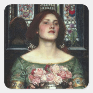 'Gather Ye Rosenknospe während Ye May' John Willia Quadratischer Aufkleber