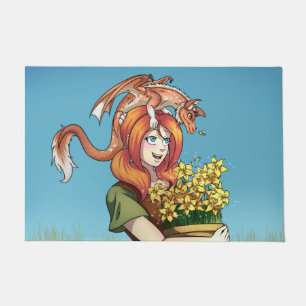 Gathering Flowers with a Dragon Fußmatte