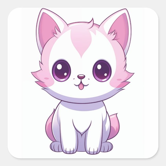 Gatinho Kawaii Quadratischer Aufkleber (Vorderseite)