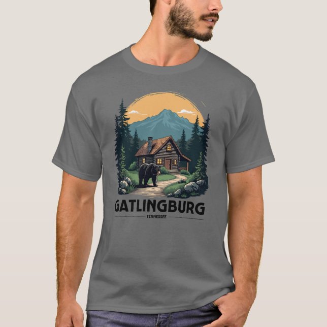 Gatlinburg Tennessee Cabin und Black Bear T-Shirt (Vorderseite)