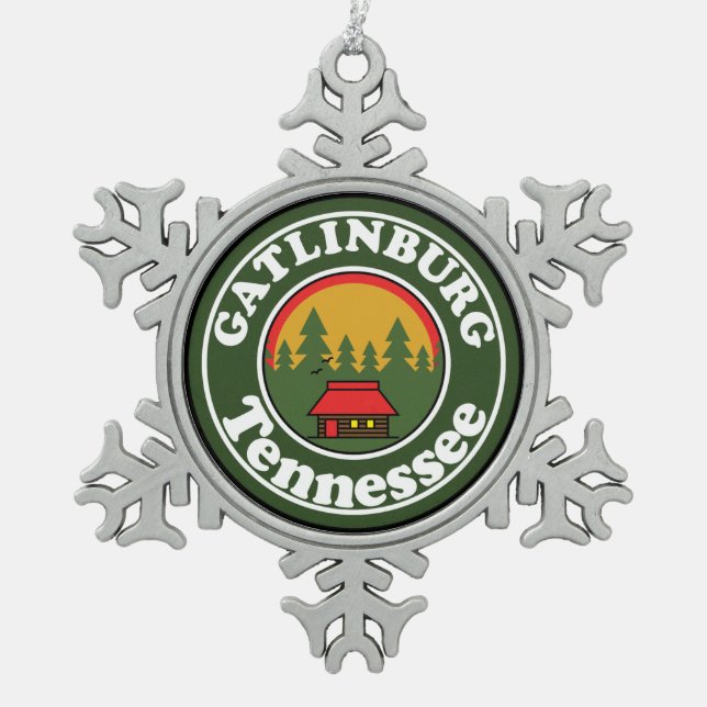 Gatlinburg Tennessee Große Smokies Schneeflocken Zinn-Ornament (Vorderseite)