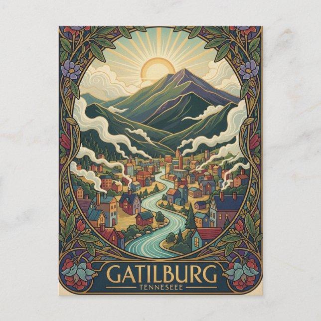 Gatlinburg Tennessee Illustration Vintage design Postkarte (Vorderseite)