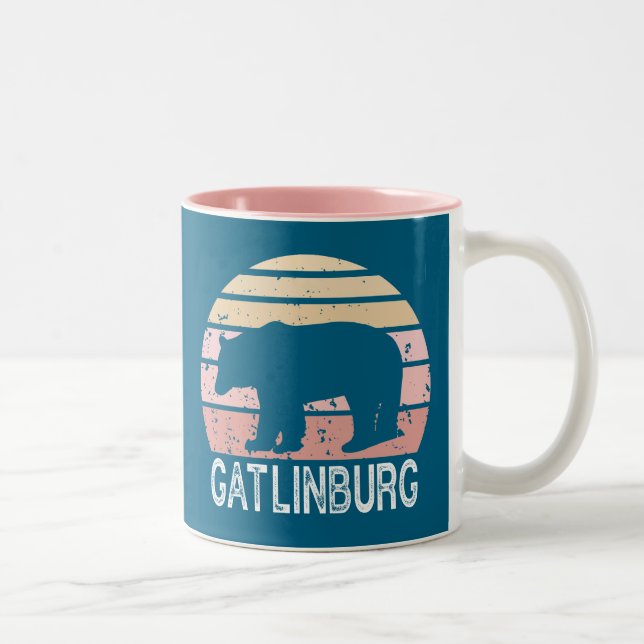 Gatlinburg Tennessee Retro Bear Zweifarbige Tasse (Rechts)
