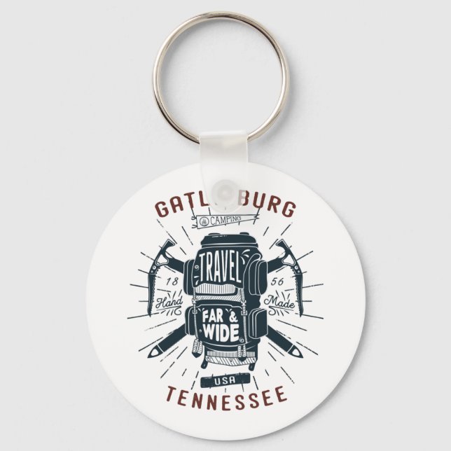 Gatlinburg Tennessee Rucksack Gear Retro Travel Schlüsselanhänger (Vorderseite)